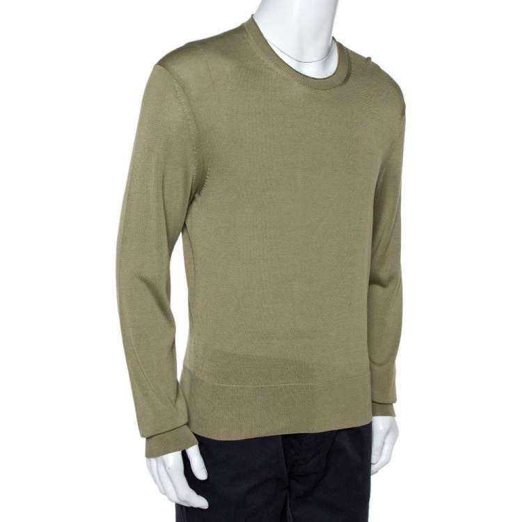 Pre Owned Tom Ford Olive Green Silk Knit Crew Neck Jumper XL