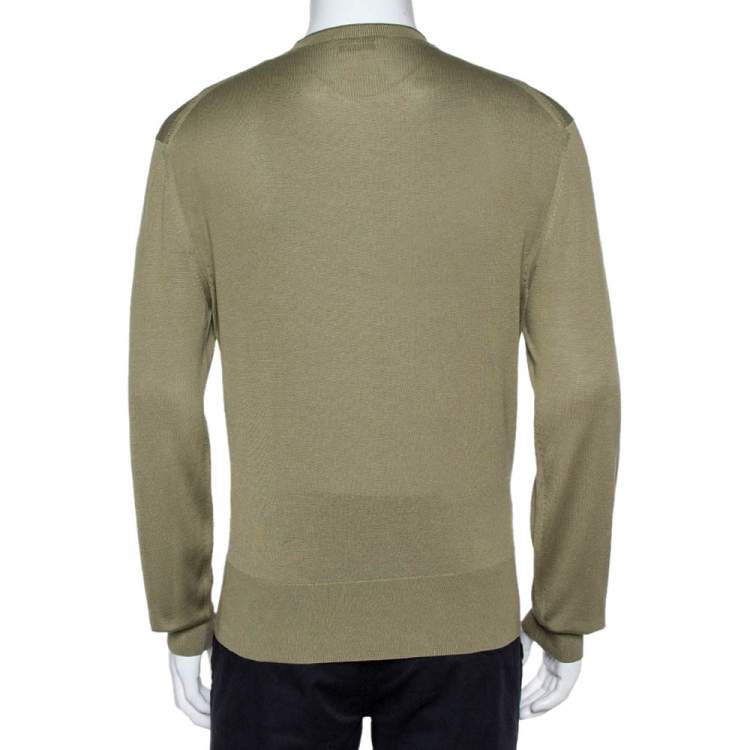 Pre Owned Tom Ford Olive Green Silk Knit Crew Neck Jumper XL