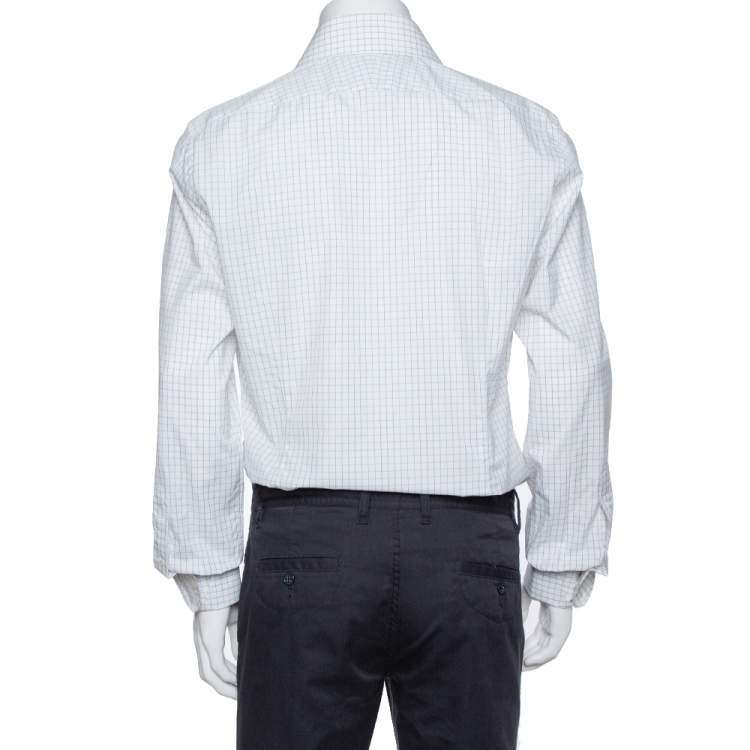 Pre Owned Tom Ford White Checked Cotton Su Misura Long Sleeve Shirt XL