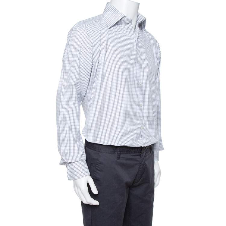 Pre Owned Tom Ford White Checked Cotton Su Misura Long Sleeve Shirt XL