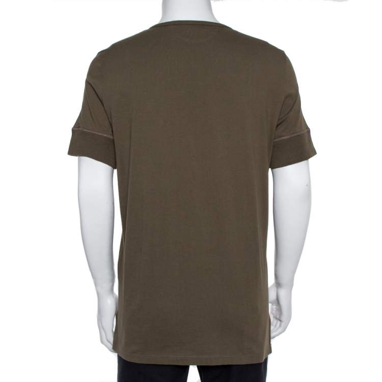 Pre Owned Tom Ford Olive Green Marl Jersey Short Sleeve Henley T-Shirt 3XL