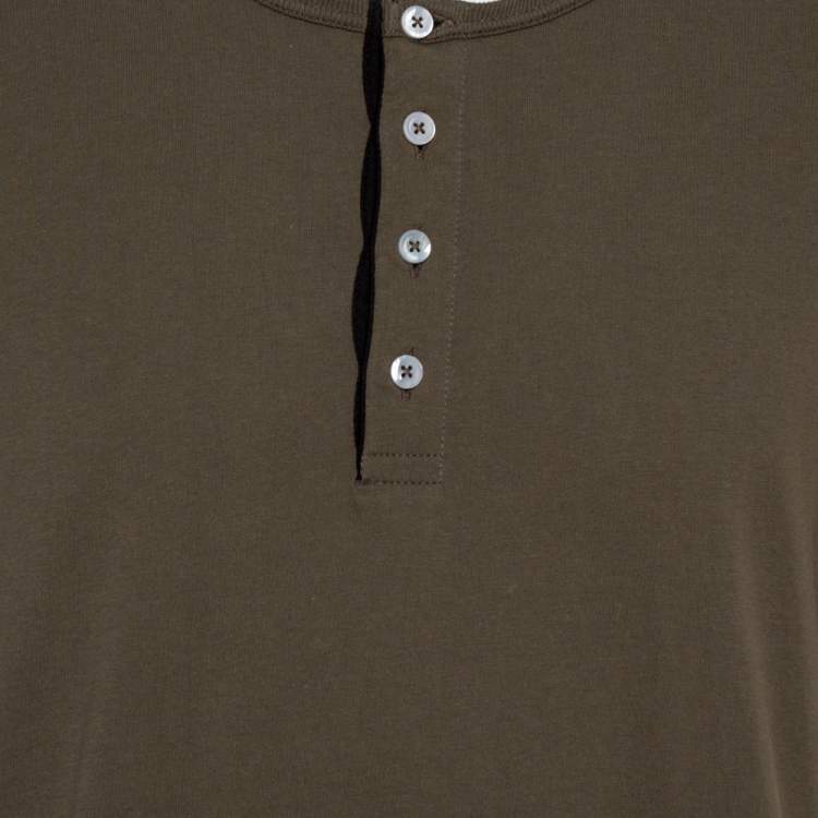 Pre Owned Tom Ford Olive Green Marl Jersey Short Sleeve Henley T-Shirt 3XL