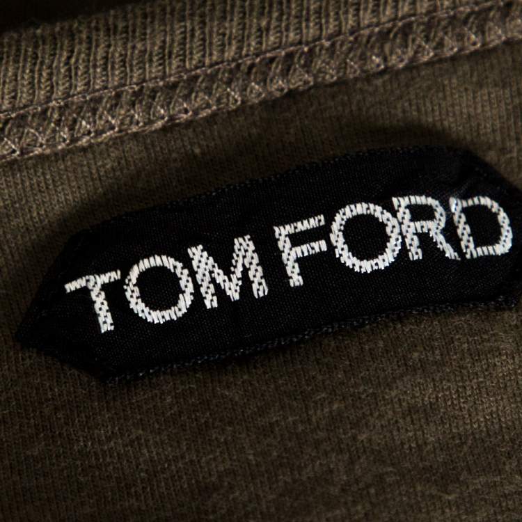 Pre Owned Tom Ford Olive Green Marl Jersey Short Sleeve Henley T-Shirt 3XL