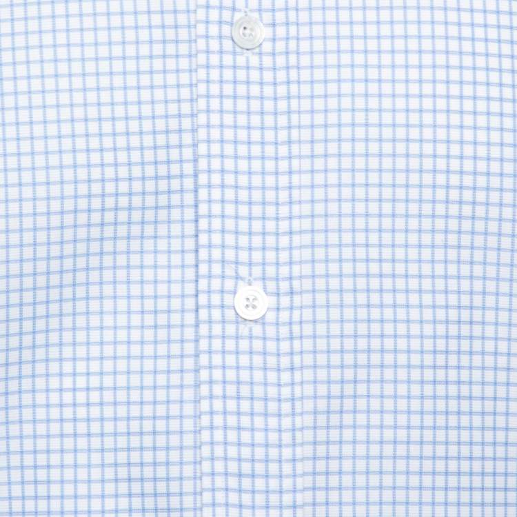 Pre Owned Tom Ford White & Blue Checkered Cotton Su Misura Long Sleeve Shirt XXL