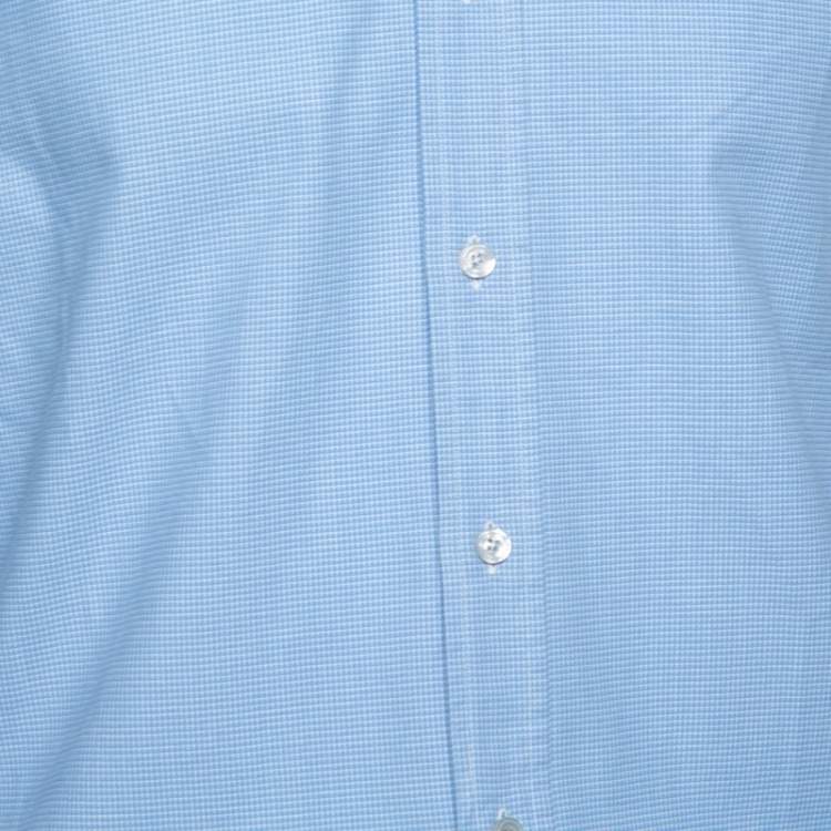 Pre Owned Tom Ford Blue Micro Check Su Misura Long Sleeve Shirt XXL