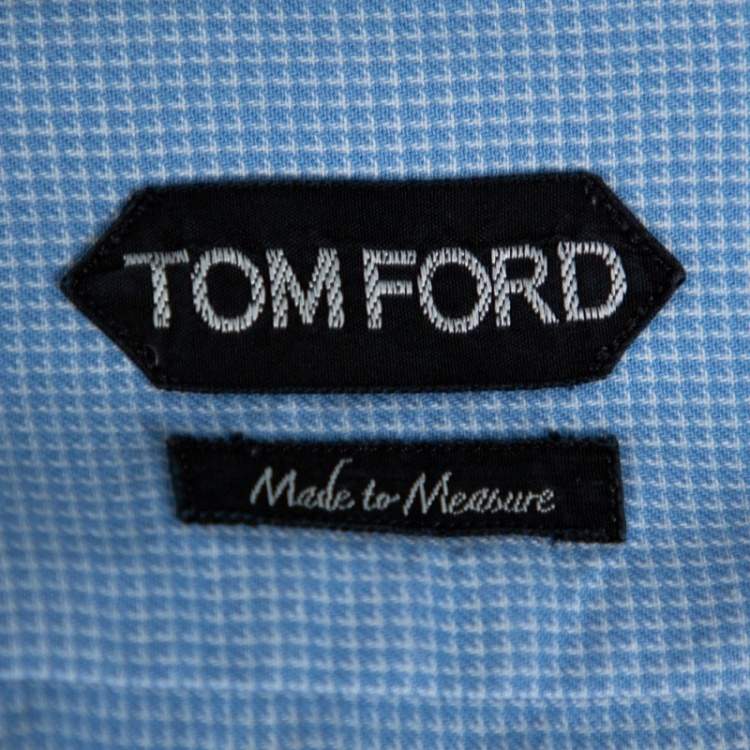 Pre Owned Tom Ford Blue Micro Check Su Misura Long Sleeve Shirt XXL