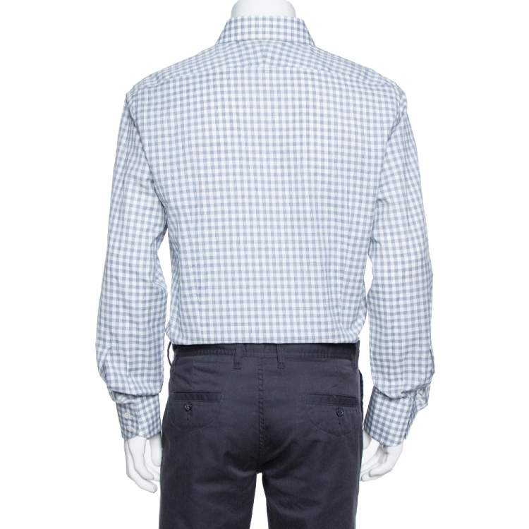 Pre Owned Tom Ford White & Blue Checkered Su Misura Long Sleeve Shirt XXL