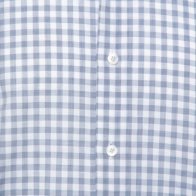 Pre Owned Tom Ford White & Blue Checkered Su Misura Long Sleeve Shirt XXL