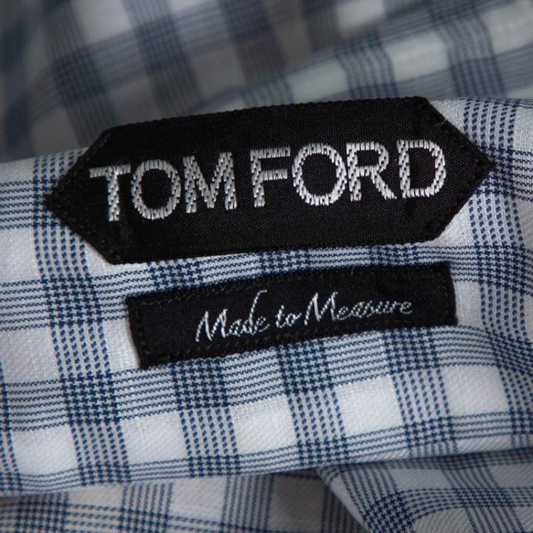 Pre Owned Tom Ford White & Blue Checkered Su Misura Long Sleeve Shirt XXL