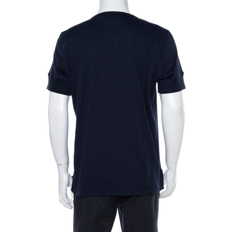 Pre Owned Tom Ford  Navy Blue Cotton Marl Jersey Henley T-Shirt 3XL