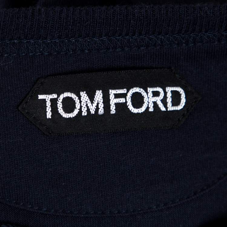 Pre Owned Tom Ford  Navy Blue Cotton Marl Jersey Henley T-Shirt 3XL