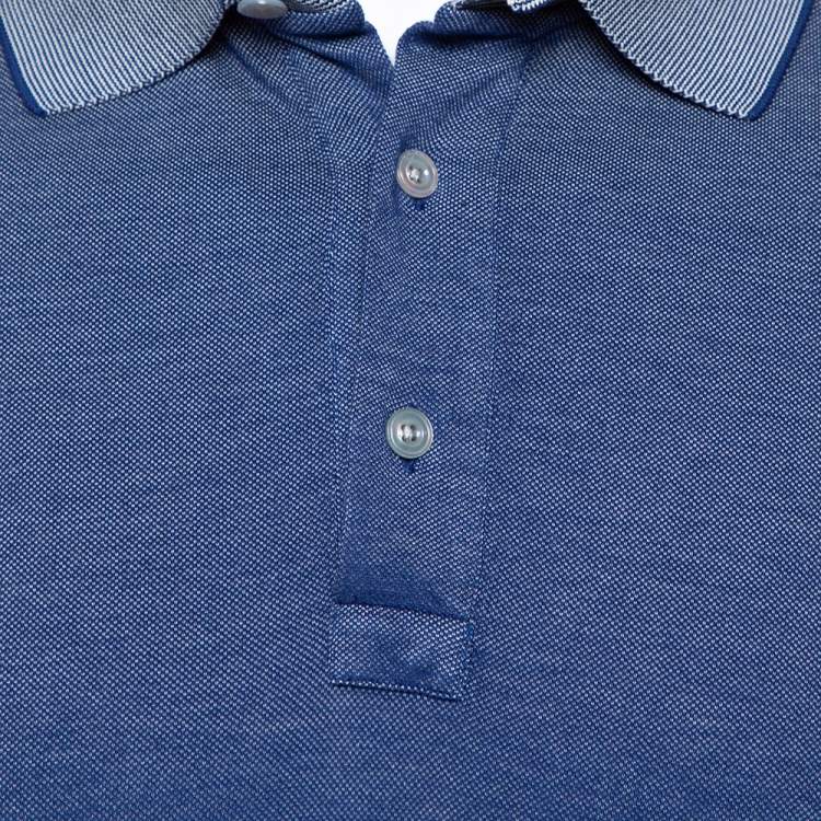 Pre Owned Tom Ford Navy Blue Pique Knit Polo T Shirt M