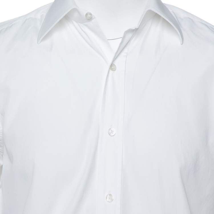 Pre Owned Tom Ford White Cotton Piquet Plastron Shirt L