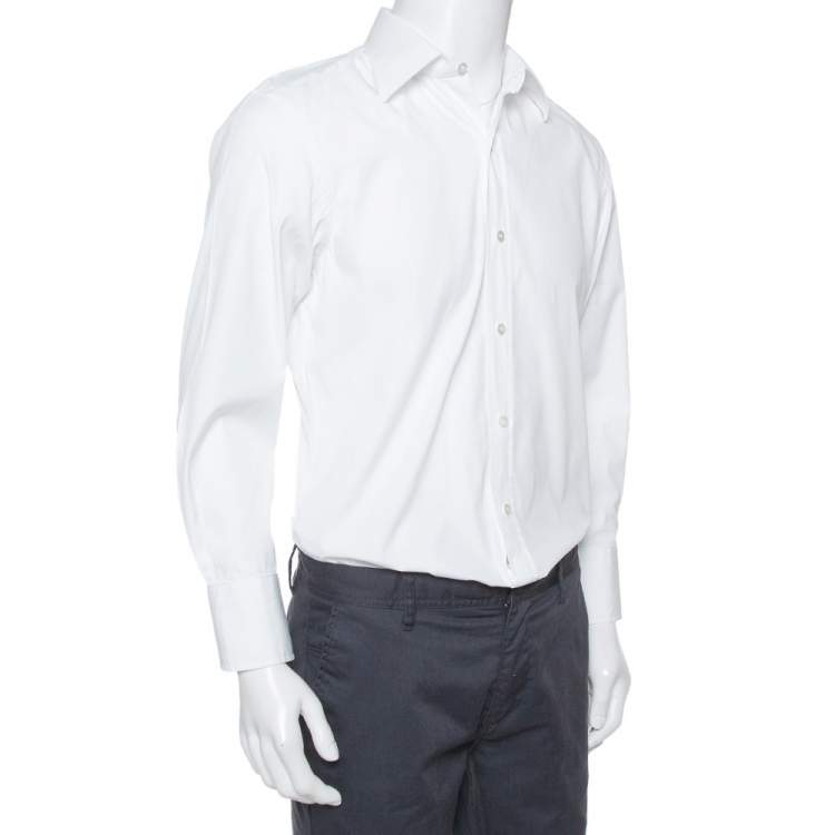Pre Owned Tom Ford White Cotton Piquet Plastron Shirt L