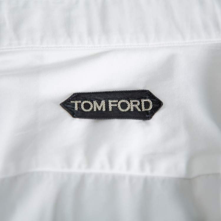 Pre Owned Tom Ford White Cotton Piquet Plastron Shirt L