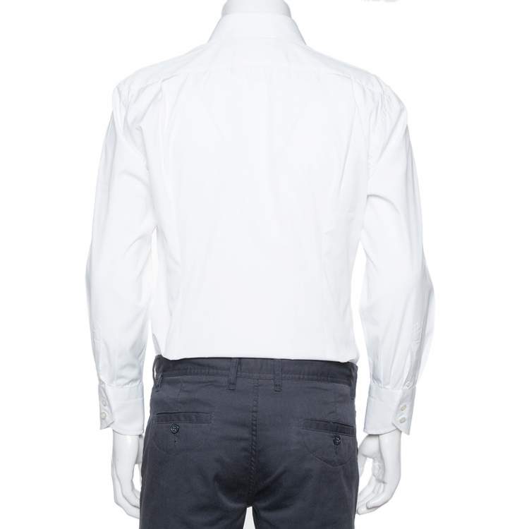 Pre Owned Tom Ford White Cotton Piquet Plastron Shirt L