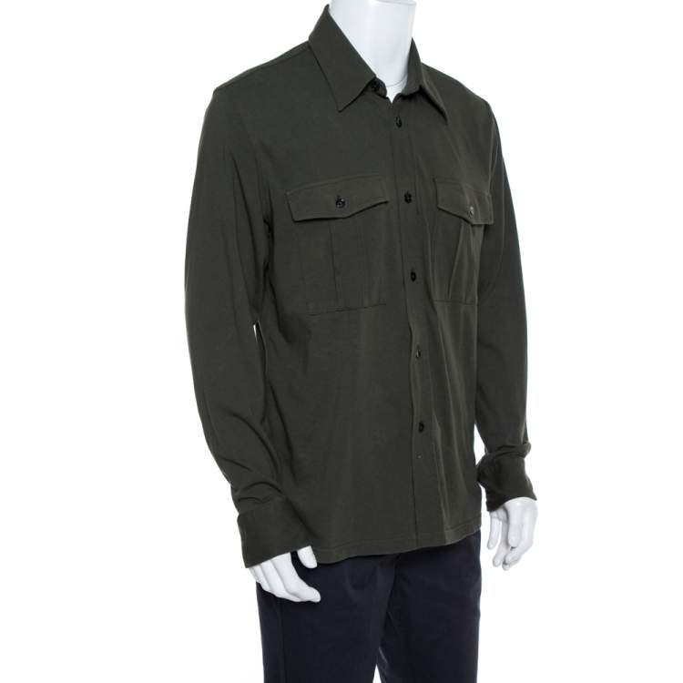 Pre Owned Tom Ford Dark Green Knit Button Front Shirt XL