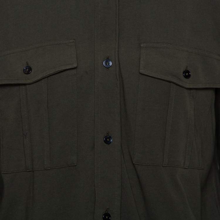 Pre Owned Tom Ford Dark Green Knit Button Front Shirt XL