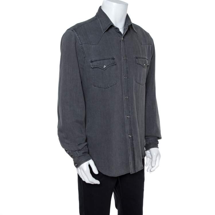 Pre Owned Tom Ford Grey Denim Button Front Long Sleeve Shirt XL