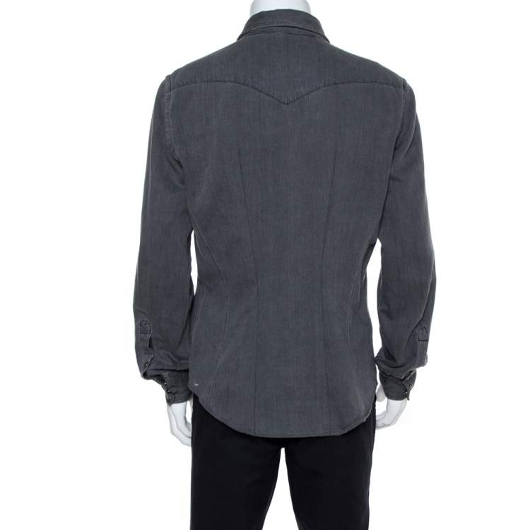 Pre Owned Tom Ford Grey Denim Button Front Long Sleeve Shirt XL
