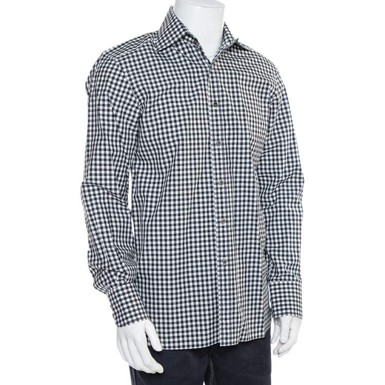 Pre Owned Tom Ford Monochrome Checkered Cotton Button Front Shirt L