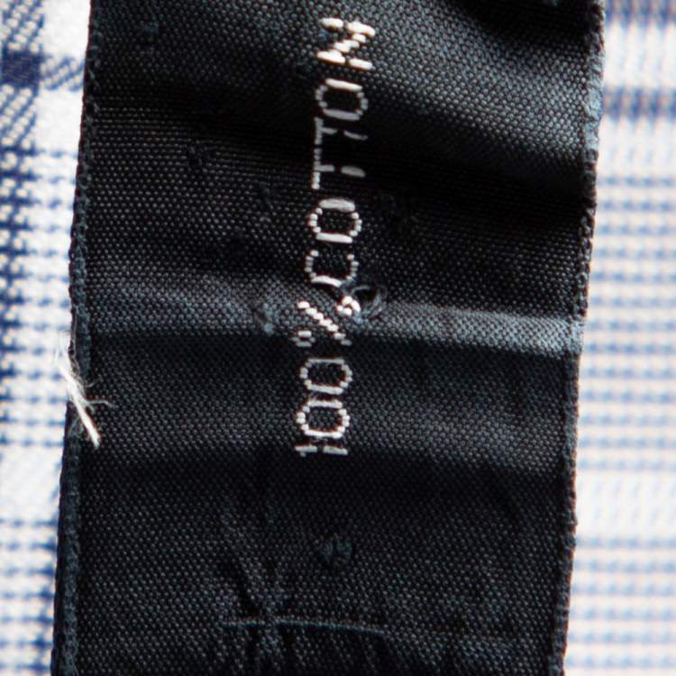 Pre Owned Tom Ford White & Navy Blue Checkered Cotton button Front Shirt XL