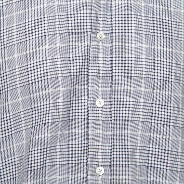 Pre Owned Tom Ford White & Navy Blue Checkered Cotton button Front Shirt XL