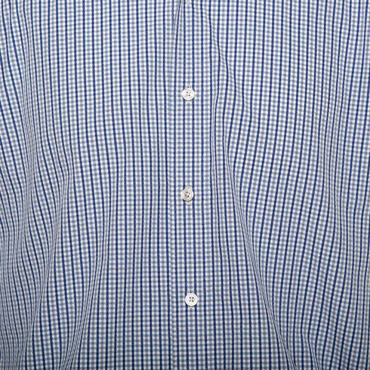 Pre Owned Tom Ford White & Navy Blue Patterned Cotton Button Front Shirt XL