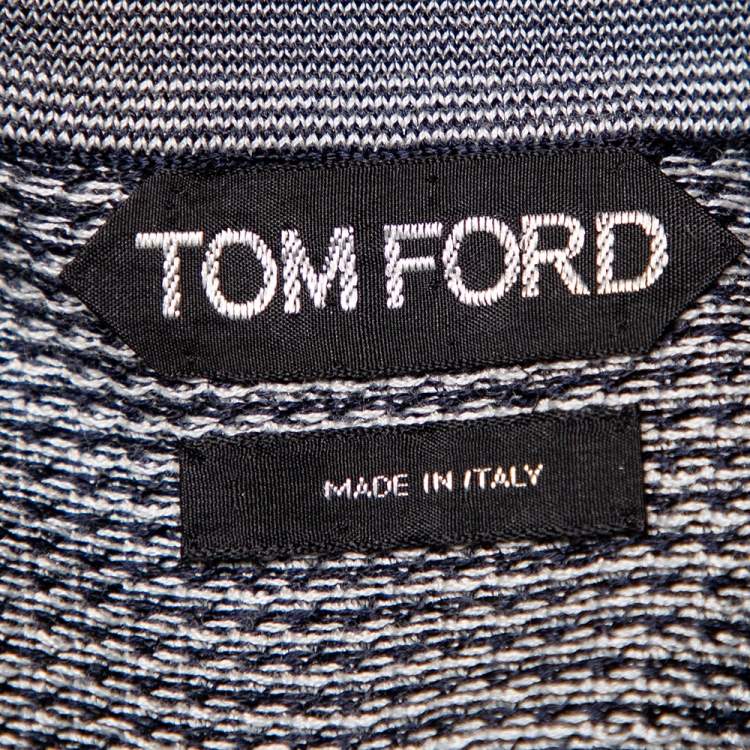 Pre Owned Tom Ford Navy Blue Patterned Knit Polo T-Shirt XL