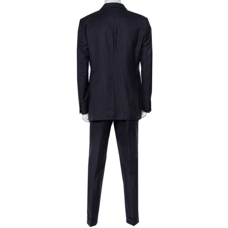 Pre Owned Tom Ford Navy Blue Checkered Wool & Silk Suit 3XL