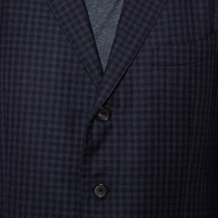 Pre Owned Tom Ford Navy Blue Checkered Wool & Silk Suit 3XL