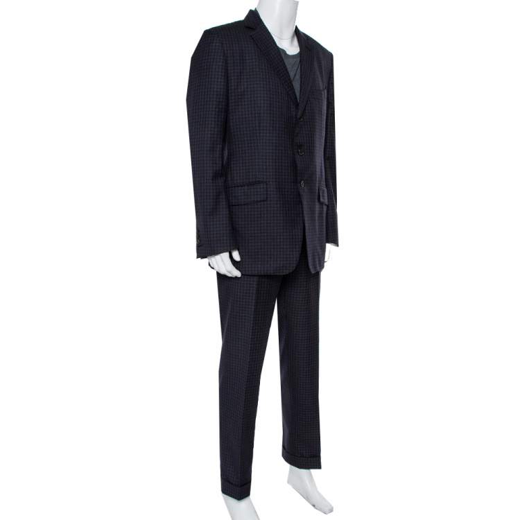 Pre Owned Tom Ford Navy Blue Checkered Wool & Silk Suit 3XL