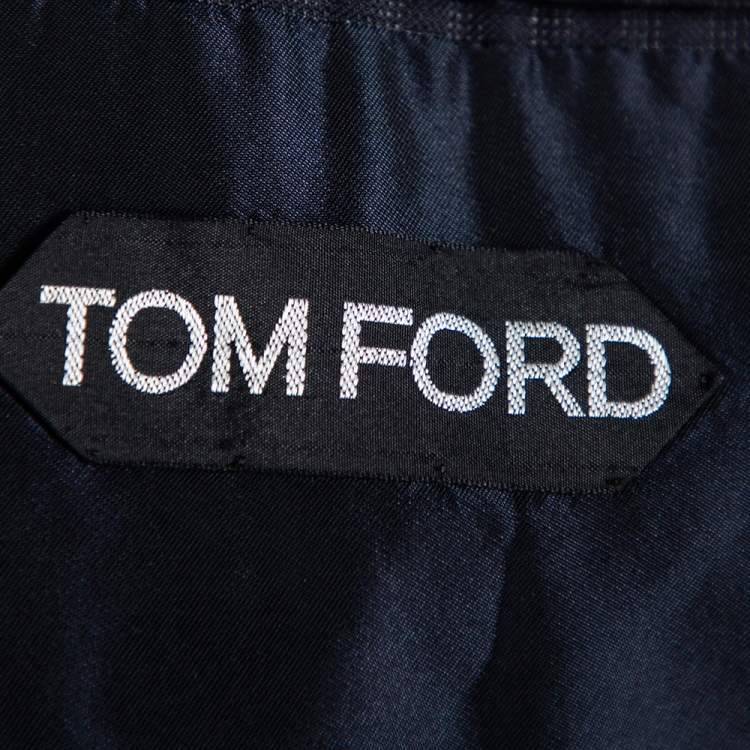 Pre Owned Tom Ford Navy Blue Checkered Wool & Silk Suit 3XL