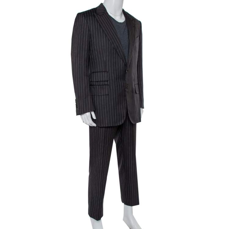Pre Owned Tom Ford Black Striped Wool & Silk Suit XXL