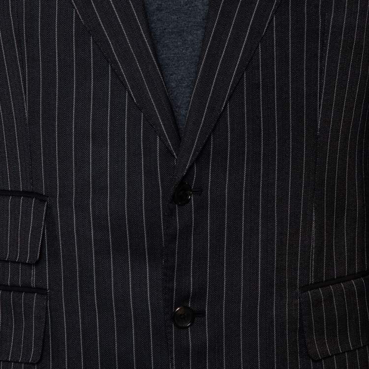 Pre Owned Tom Ford Black Striped Wool & Silk Suit XXL