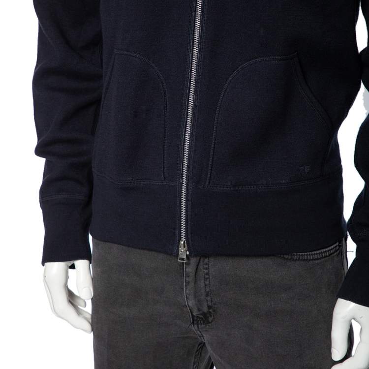 Pre Owned Tom Ford Navy Blue Cotton Knit Zip Front Point Collar Sweatshirt XL