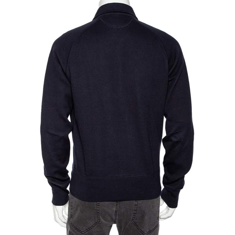 Pre Owned Tom Ford Navy Blue Cotton Knit Zip Front Point Collar Sweatshirt XL