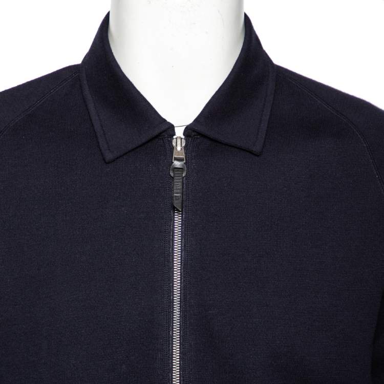Pre Owned Tom Ford Navy Blue Cotton Knit Zip Front Point Collar Sweatshirt XL