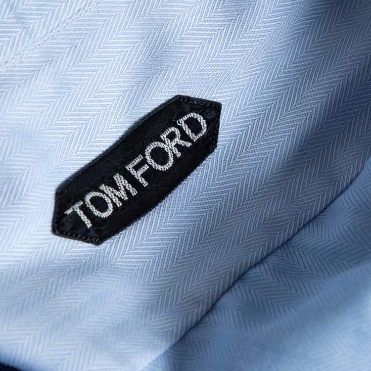 Pre Owned Tom Ford Light Blue Cotton Herringbone Patterned Shirt XXL 