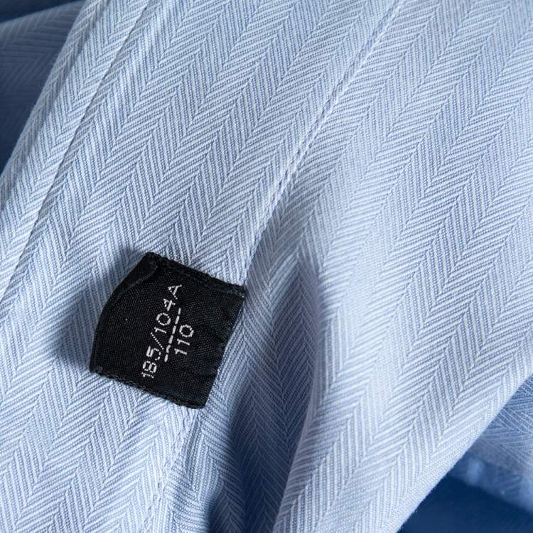 Pre Owned Tom Ford Light Blue Cotton Herringbone Patterned Shirt XXL 