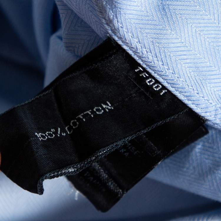 Pre Owned Tom Ford Light Blue Cotton Herringbone Patterned Shirt XXL 