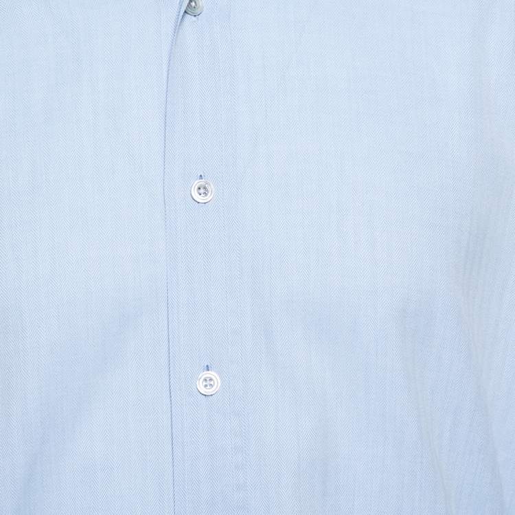 Pre Owned Tom Ford Light Blue Cotton Herringbone Patterned Shirt XXL 
