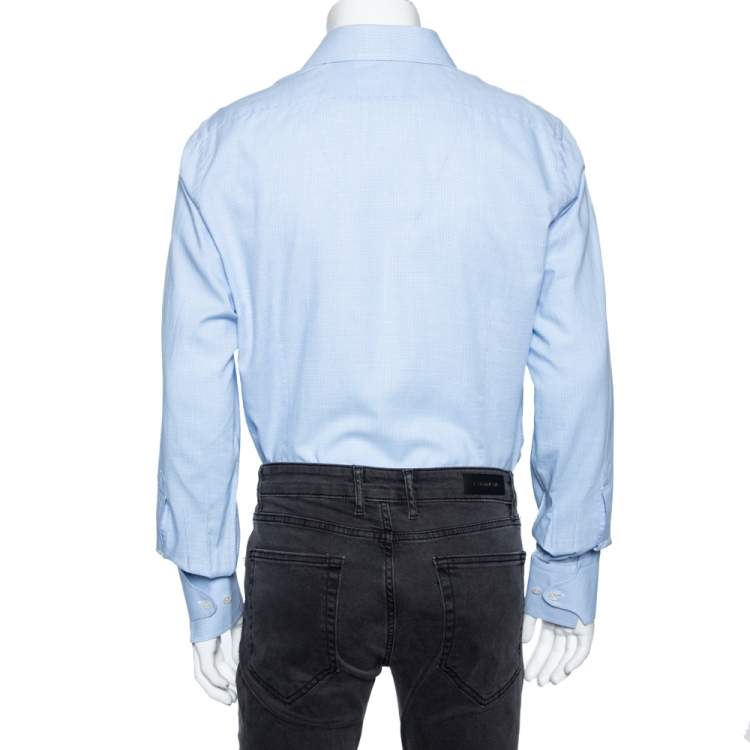 Pre Owned Tom Ford Sky Blue Cotton Patterned Shirt XL 
