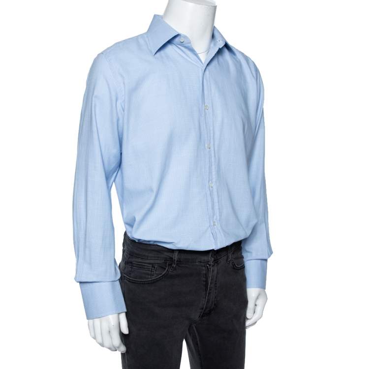 Pre Owned Tom Ford Sky Blue Cotton Patterned Shirt XL 