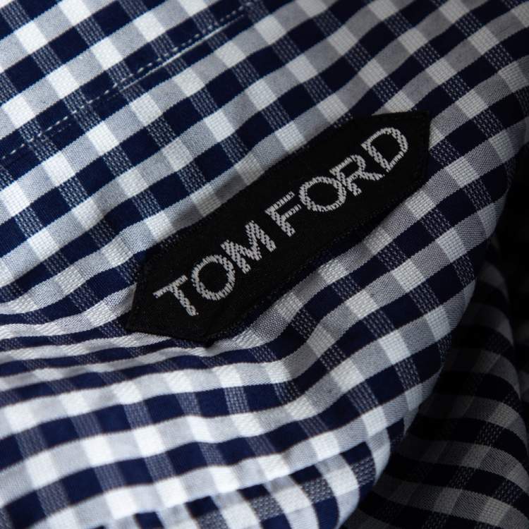 مملوكة مسبقًا Tom Ford Blue Gingham Check Cotton Shirt XXXL 