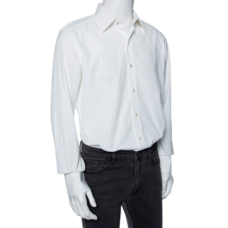 مملوكة مسبقًا Tom Ford White Cotton Barrel Cuff Poplin Shirt XXL 
