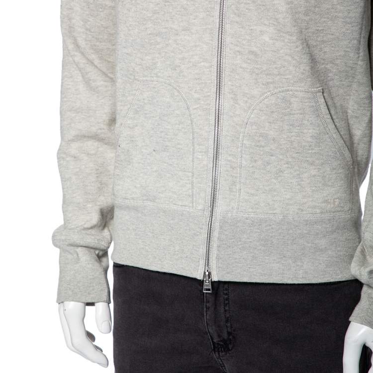 Pre Owned Tom Ford Grey Cotton Knit Zip Front Point Collar Sweatshirt XL