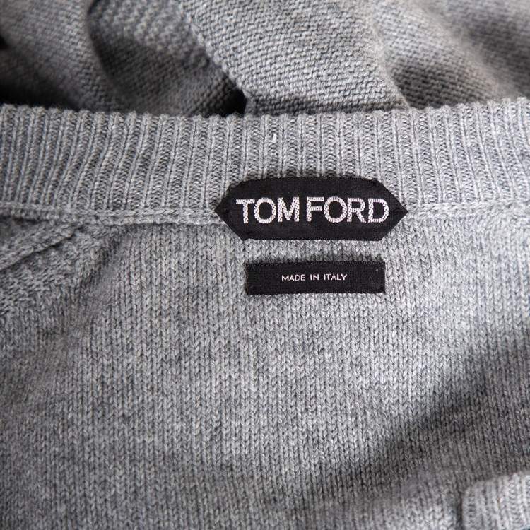 Pre Owned Tom Ford Grey Cotton Knit Henley Sweater XL 