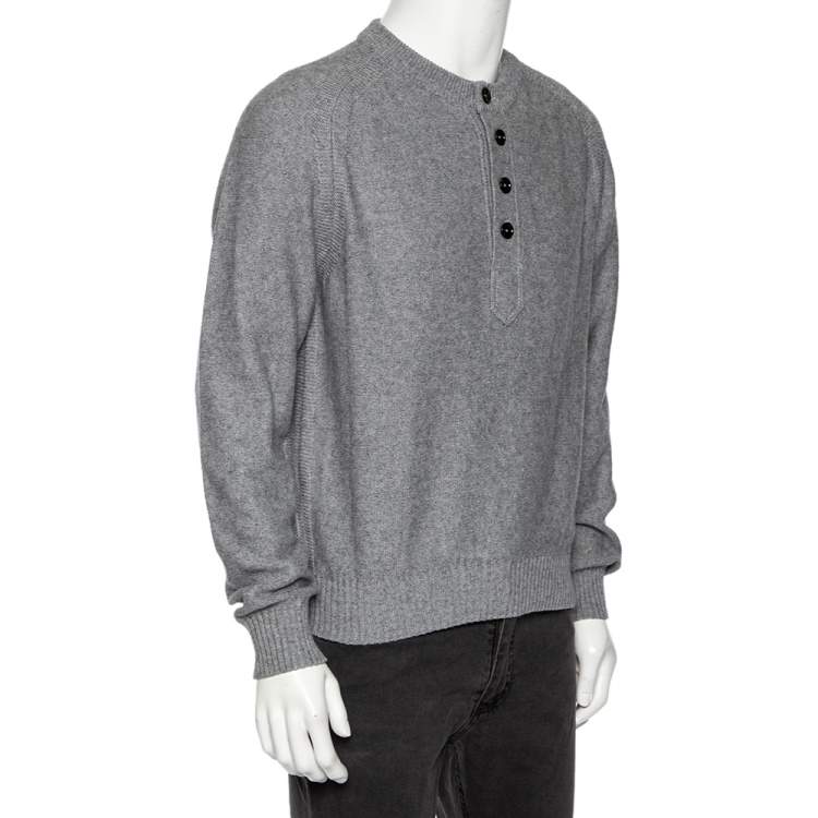 Pre Owned Tom Ford Grey Cotton Knit Henley Sweater XL 