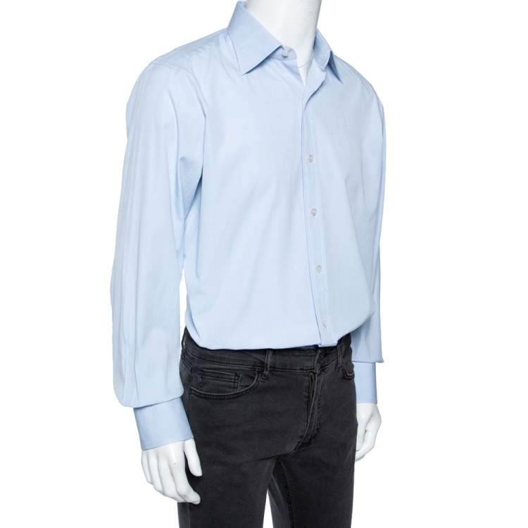 Pre Owned Tom Ford Light Blue Cotton Barrel Cuff Poplin Shirt XXL 